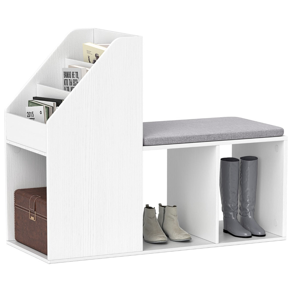 Shoe Storage Bench with 3-Tier Rack and Side Compartments-White