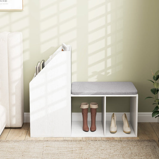 Shoe Storage Bench with 3-Tier Rack and Side Compartments-White