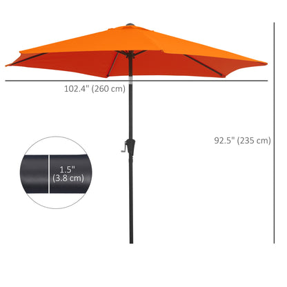 Outsunny 2.6M Parasol ogrodowy z pochylanym i korbowym uchwytem, ​​zewnętrzny parasol przeciwsłoneczny z aluminiową ramą, pomarańczowy