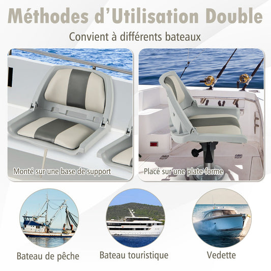 Folding Low Back Boat Seat with Mounting Hardware for Fishing-Grey