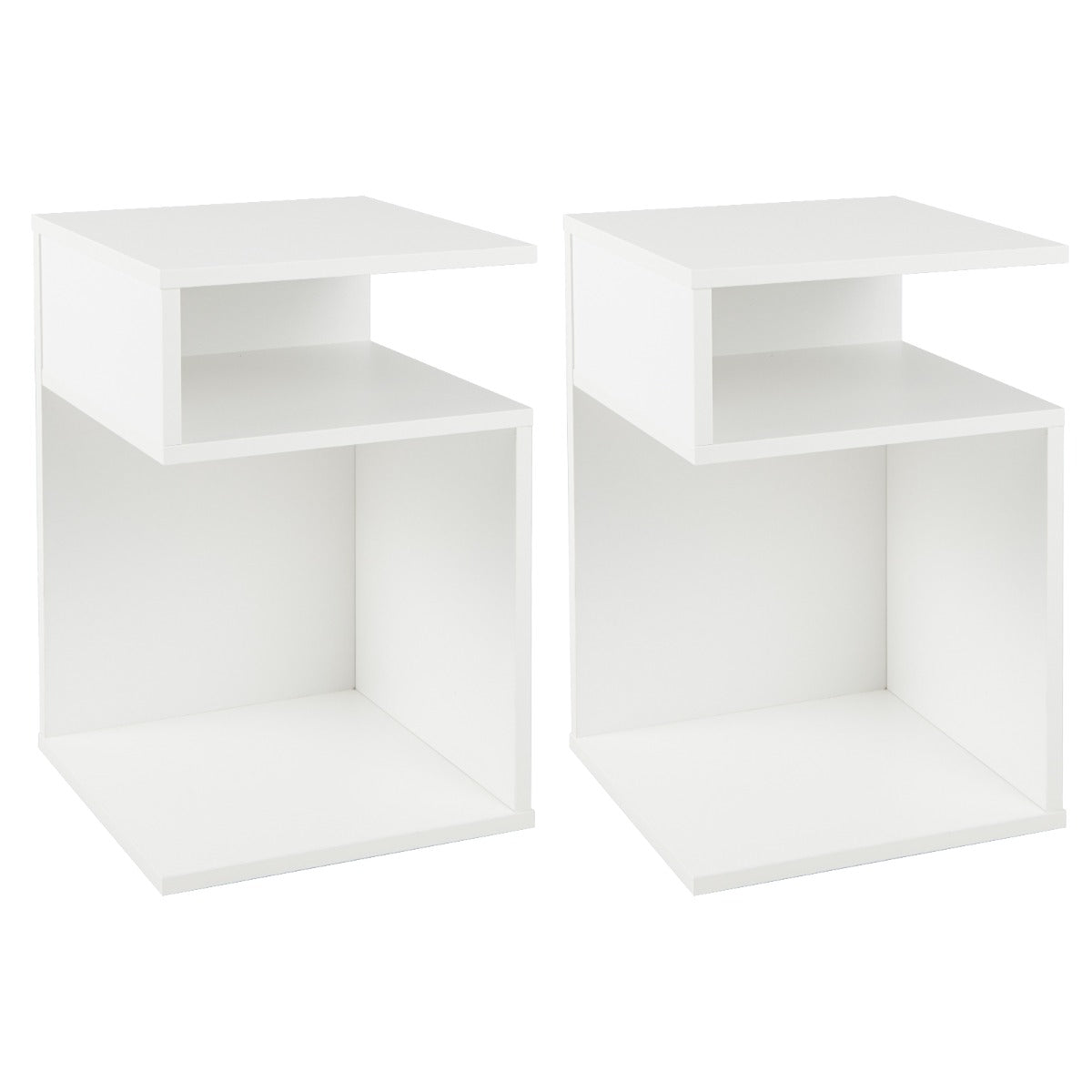 S-Shaped Side Table with Unique S-shaped Frame and 2 Open Compartments-White