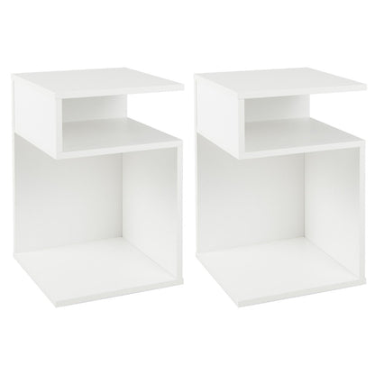 S-Shaped Side Table with Unique S-shaped Frame and 2 Open Compartments-White