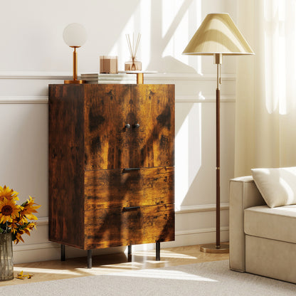 Sideboard Buffet Cabinet 2-Door Serving Cupboard Buffet Table Display Cabinet-Rustic Brown
