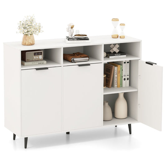 Sideboard Buffet Cabinet with 5-Position Adjustable Shelves-White