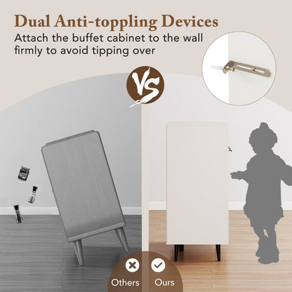 Sideboard Buffet Cabinet with 5-Position Adjustable Shelves-White