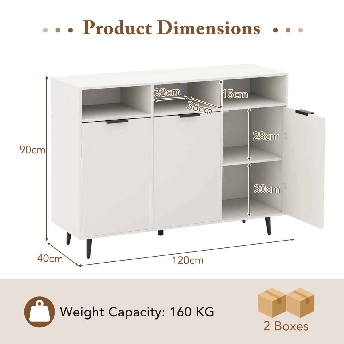 Sideboard Buffet Cabinet with 5-Position Adjustable Shelves-White