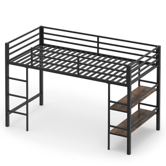 Single Metal Loft Bed in Rustic Brown