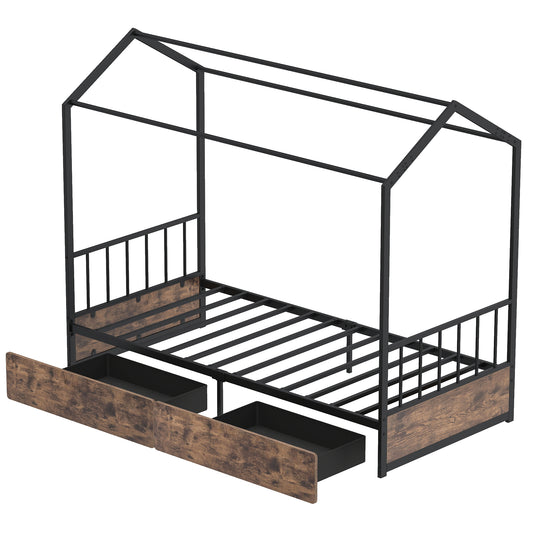 Single Size House Bed in Rustic Brown