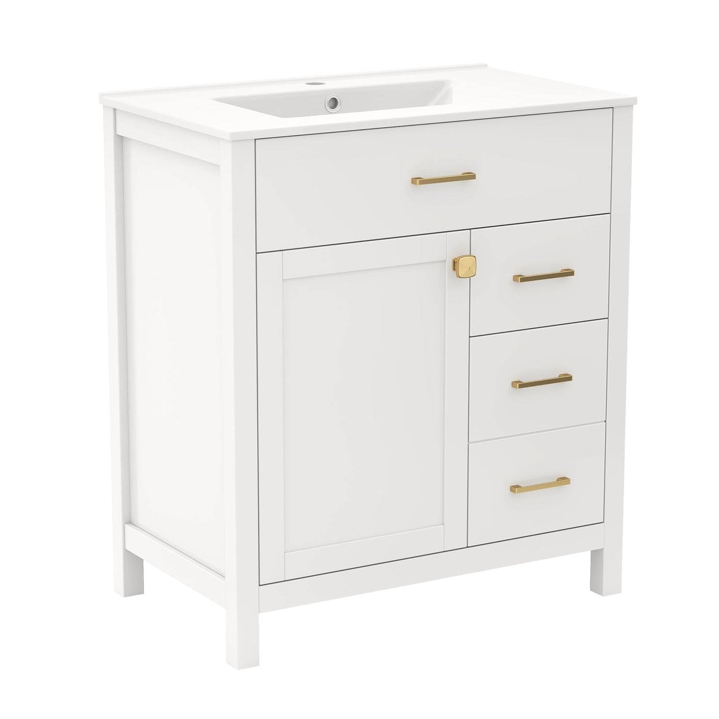 76CM 2-Tier Bathroom Vanity with Sink and Adjustable Shelve-White
