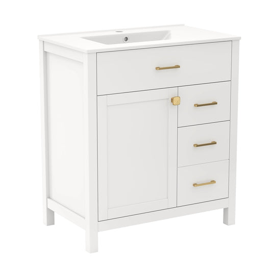 76CM 2-Tier Bathroom Vanity with Sink and Adjustable Shelve-White
