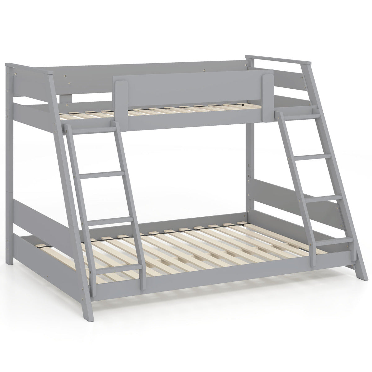 Single Over Double Bunk Bed with Ladders and Safety Guardrails-Grey