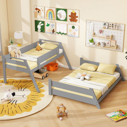 Single Over Double Bunk Bed with Ladders and Safety Guardrails-Grey