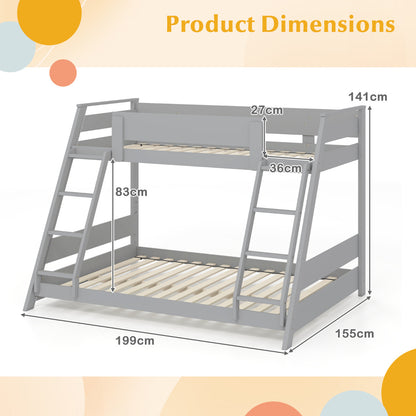Single Over Double Bunk Bed with Ladders and Safety Guardrails-Grey