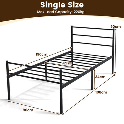 Single Size Modern Bed Frame with Metal Slat Support-Black