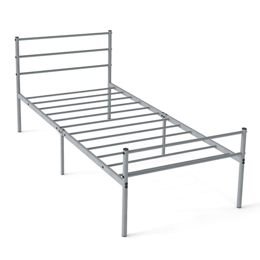 Single Size Modern Bed Frame with Metal Slat Support-Silver