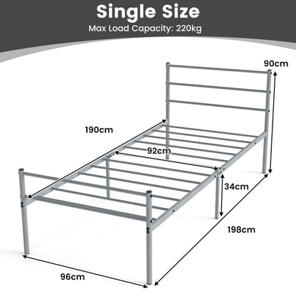 Single Size Modern Bed Frame with Metal Slat Support-Silver
