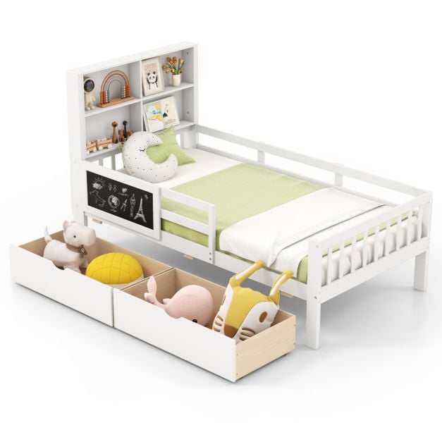 Single/Double Size Bed Frame with 2 Storage Drawers White-Single Size