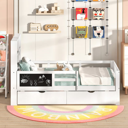 Single/Double Size Bed Frame with 2 Storage Drawers White-Single Size