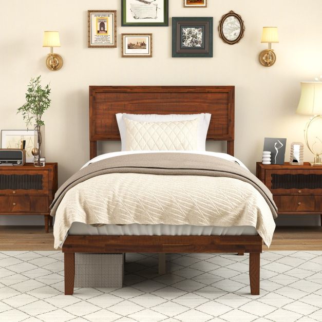Single/King Size Bed Frame with Headboard and Slats Support-Single Size