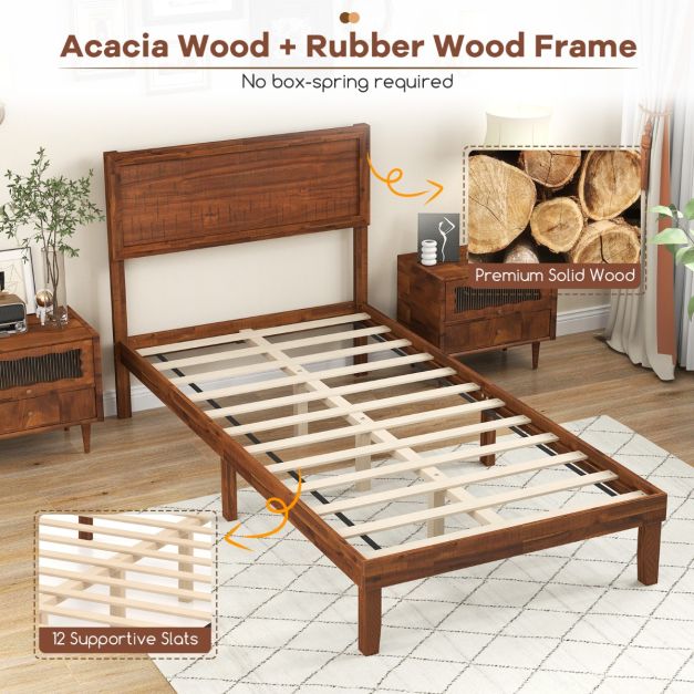 Single/King Size Bed Frame with Headboard and Slats Support-Single Size