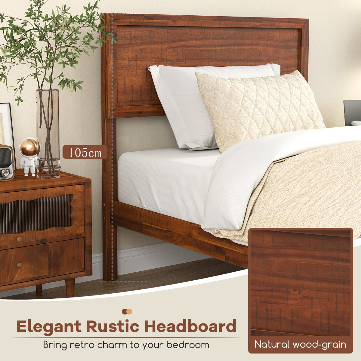 Single/King Size Bed Frame with Headboard and Slats Support-Single Size