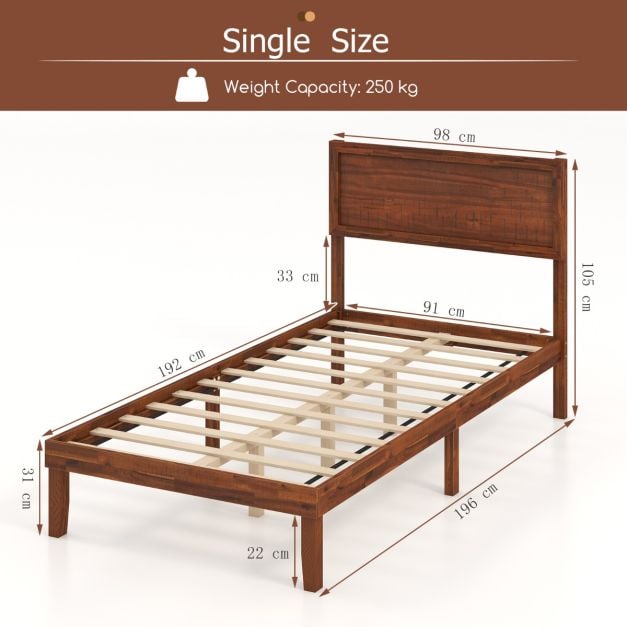 Single/King Size Bed Frame with Headboard and Slats Support-Single Size