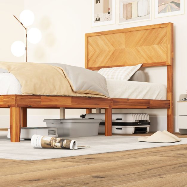 Single/King Size Mid-Century Acacia Wood Bed Frame with Headboard-Single Size