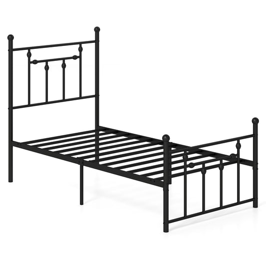 Single/Double/King Size Metal Bed Frame with Headboard-Black-Single Size