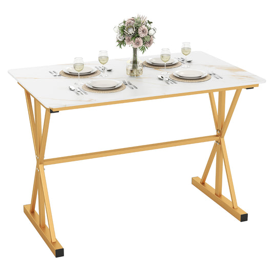 Sintered Stone Dining Table with Metal Frame-Golden