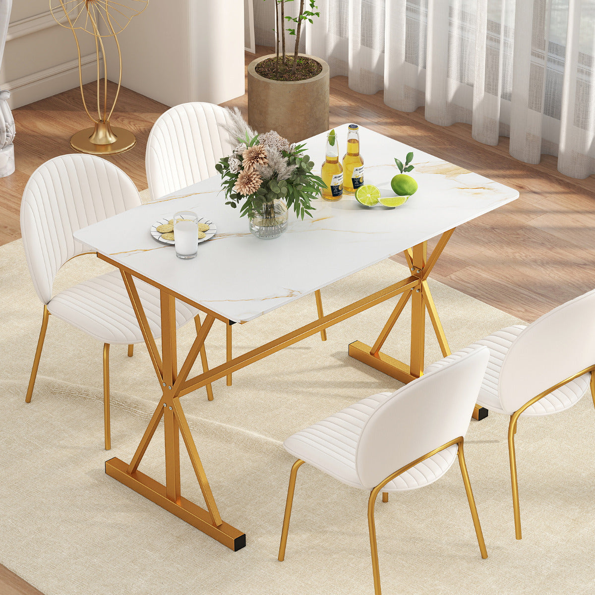 Sintered Stone Dining Table with Metal Frame-Golden