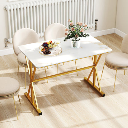 Sintered Stone Dining Table with Metal Frame-Golden
