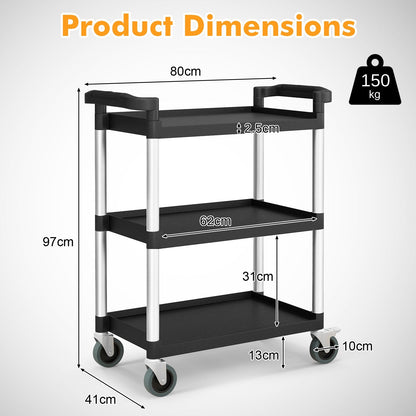 3-Tire Metal Rolling Cart with Lockable Universal Wheels