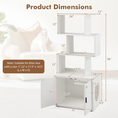 2-in-1 Hidden Cat Litter Box Enclosure with 3 Open Shelves-White