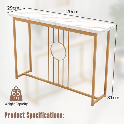 120cm Modern Faux Marble Top Console Table with Heavy-duty Metal Frame-White