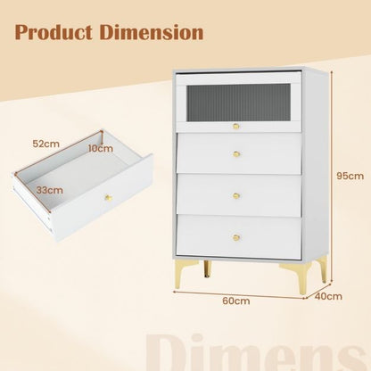3/4 Drawer Dresser Cabinet with Flip Up Fluted Glass Door-3 Drawers