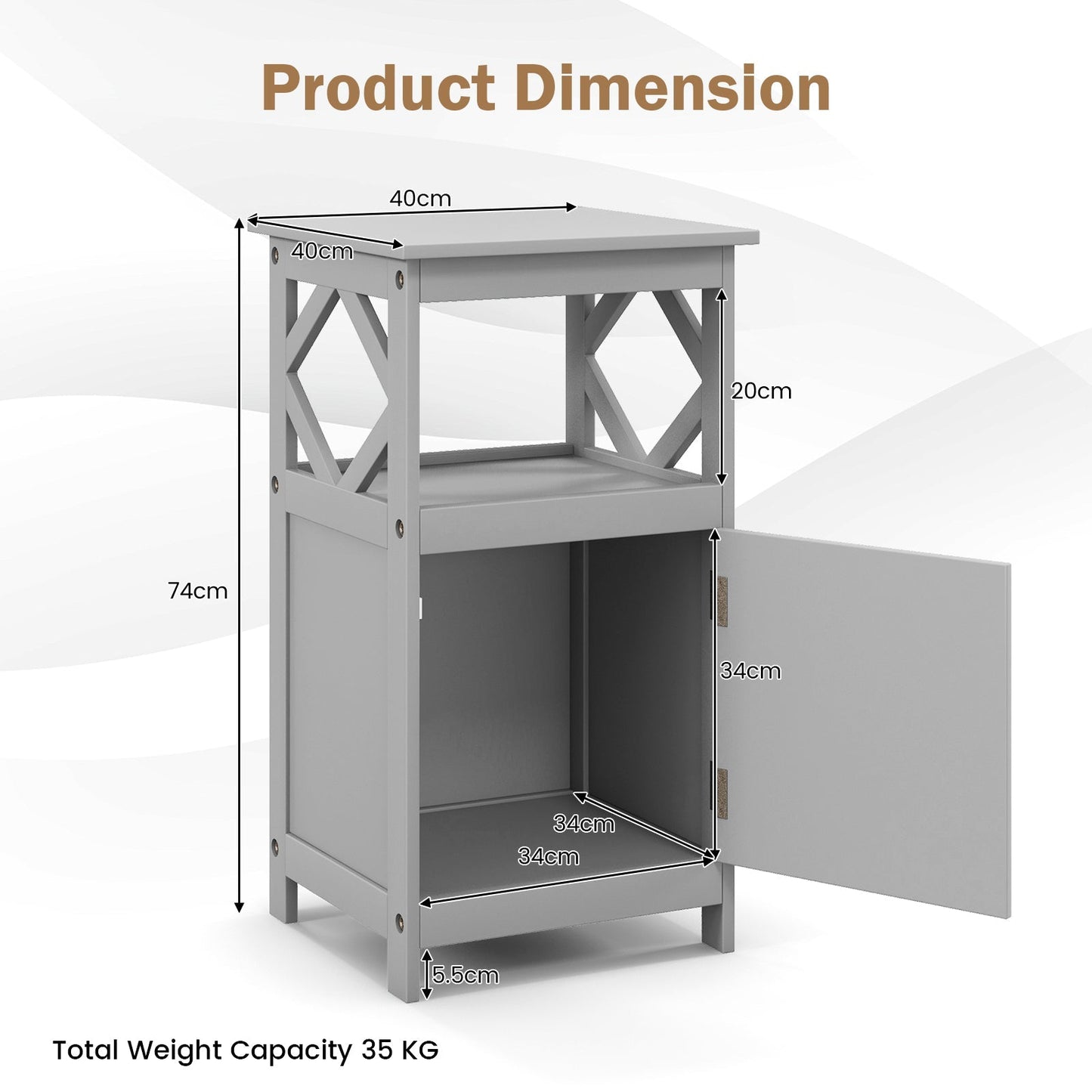 Bathroom Floor Cabinet with Open Compartment and Single Door-Grey