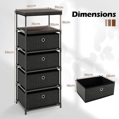 Dresser with 4 Drawer Wood Top and Metal Frame-Black