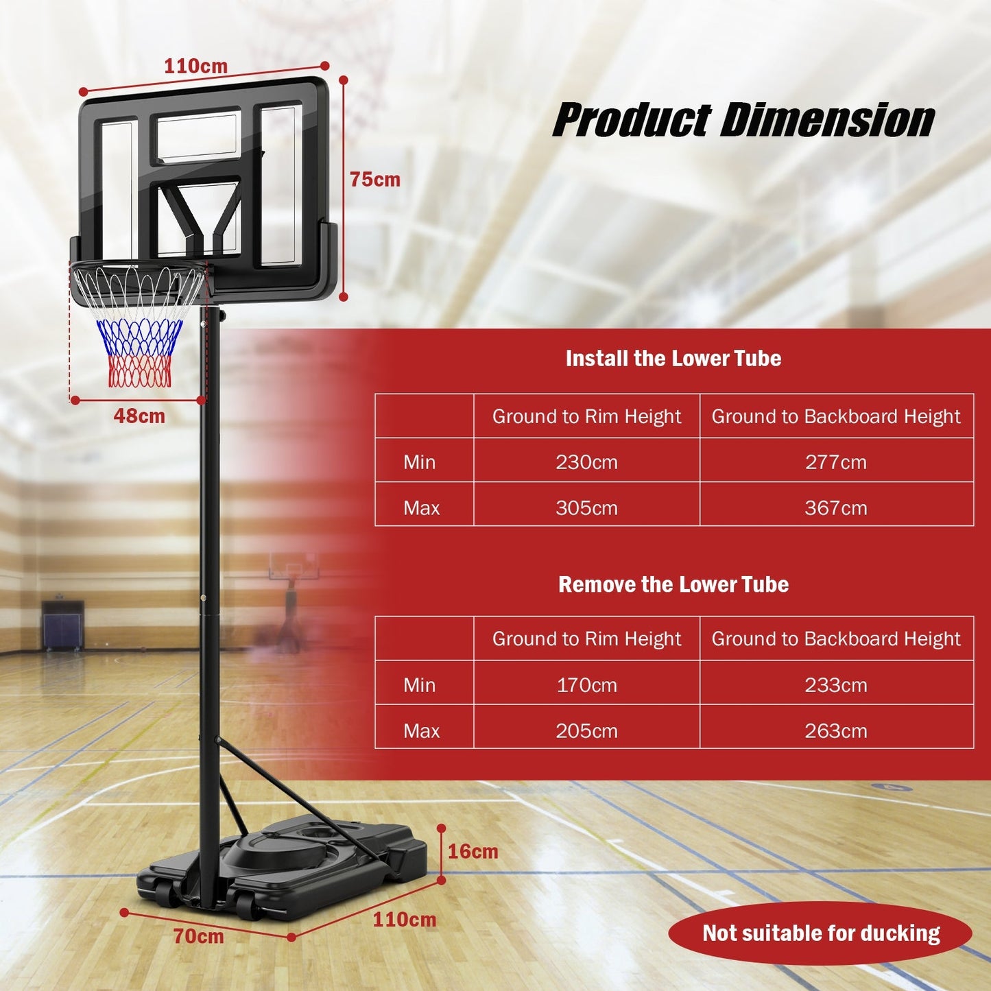 5.5-10FT Adjustable Basketball Goal System with 9-Position Adjustable Height