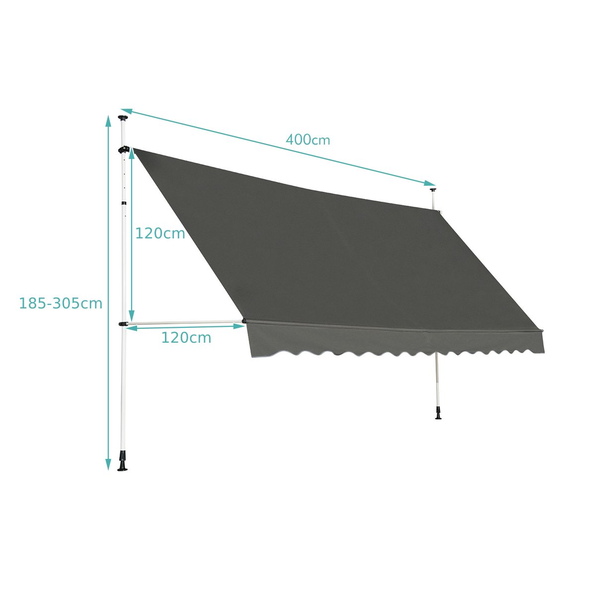 Telescopic Awning Sun Shade with Manual Crank Handle-Grey
