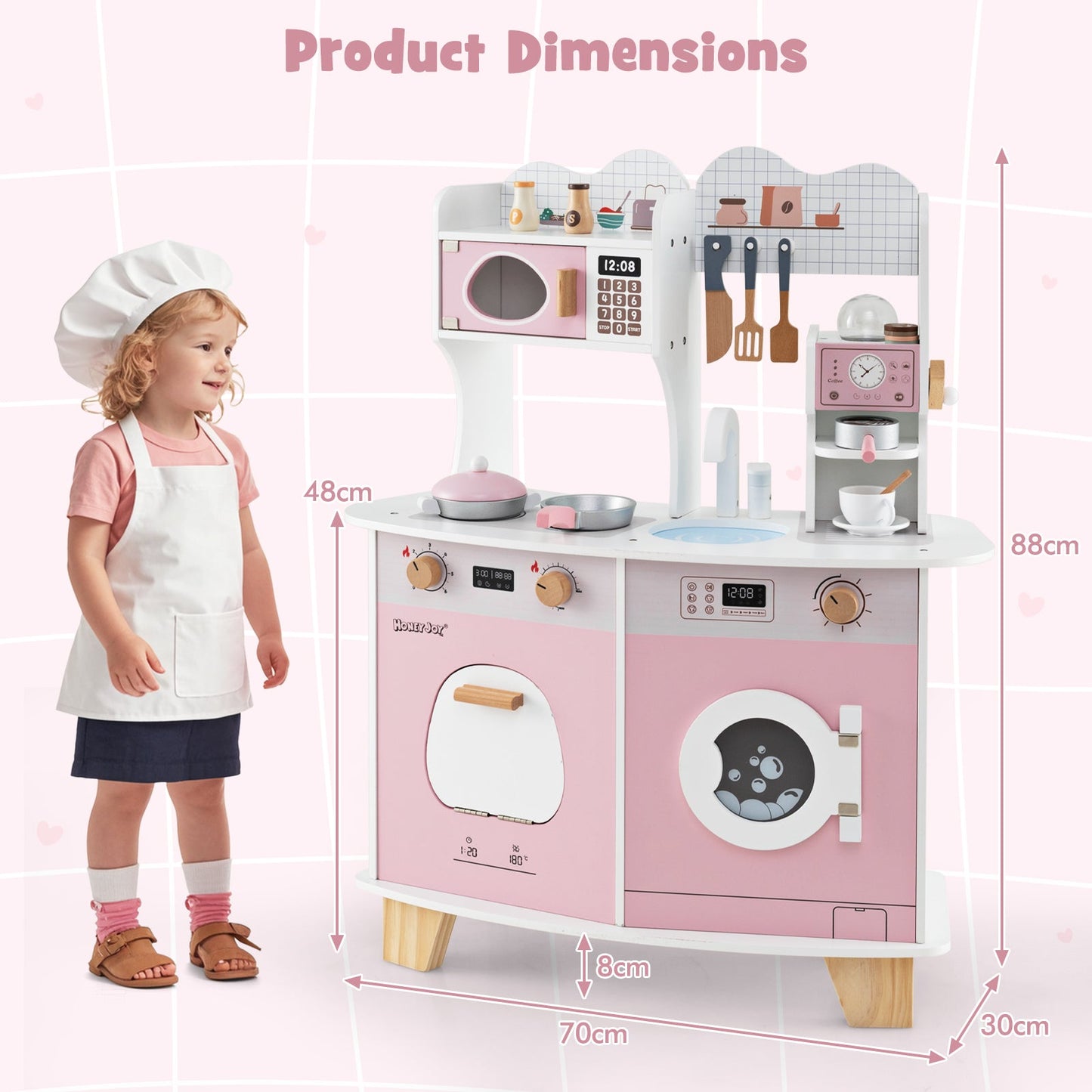 Wooden Kids Kitchen Playset with Coffee Maker for 3+ Years Old-Pink