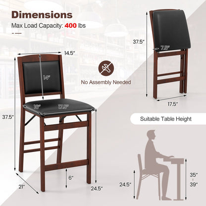 Set of 2 Folding Kitchen Island Stool with Rubber Wood Legs-Brown