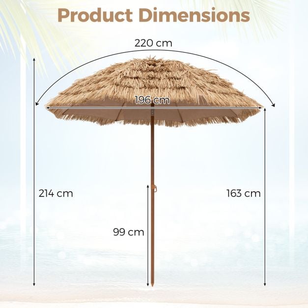 196 cm Hula Thatched Tiki Umbrella with Tilt