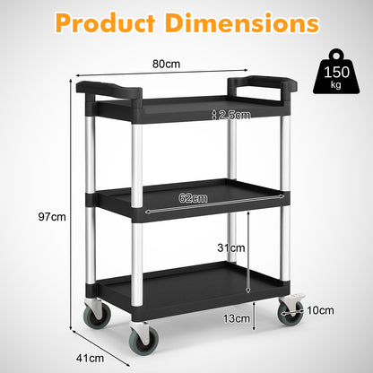 3-Tire Metal Rolling Cart with Lockable Universal Wheels