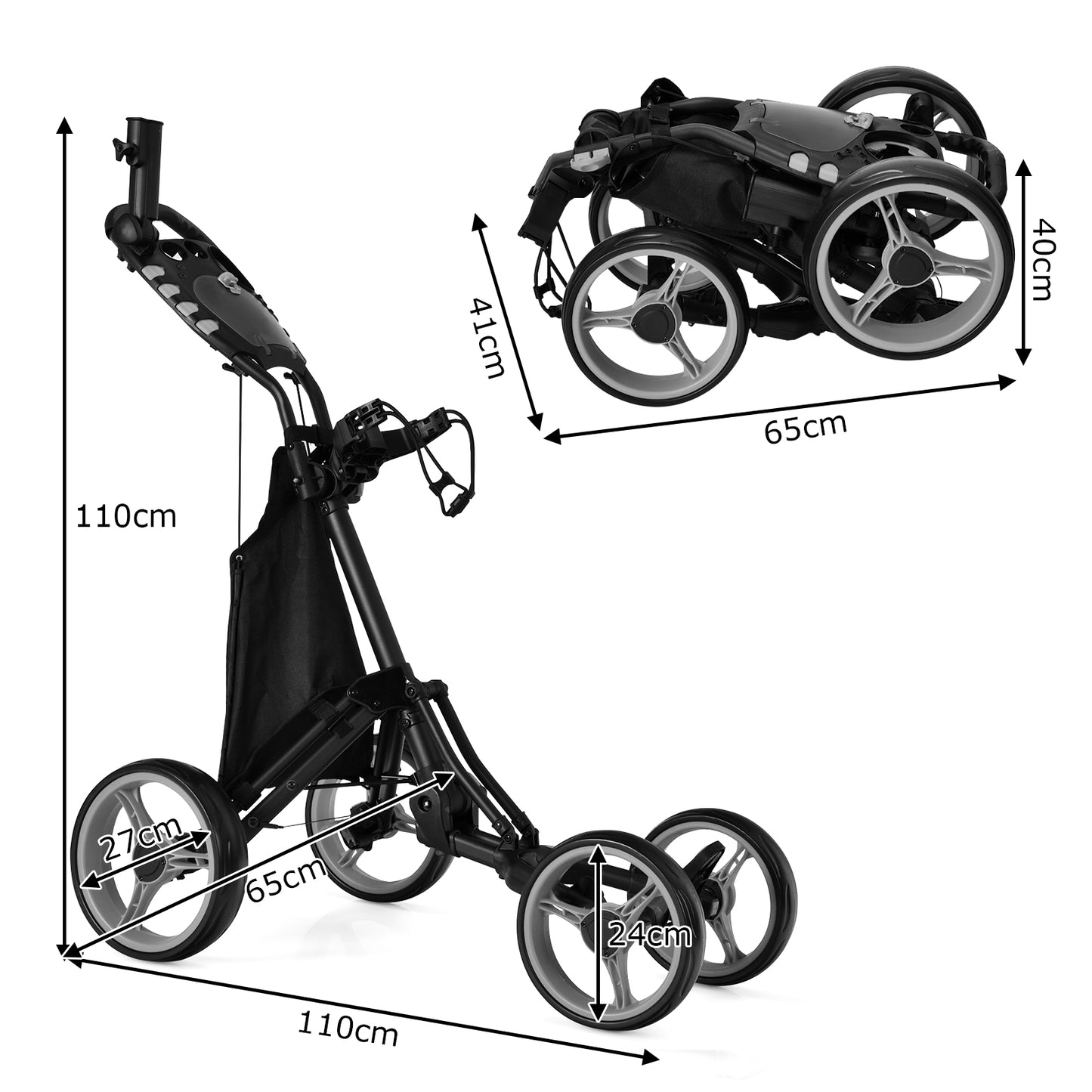 Golf Push Pull Cart with Waterproof Bag and Foot Brake-Grey