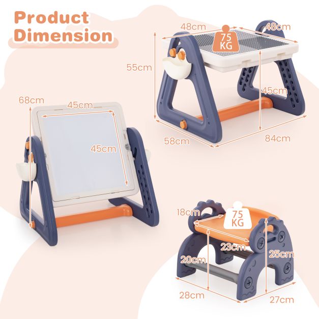 2-in-1 Kids Art Table & Easel with Rotatable & Removable Desktop