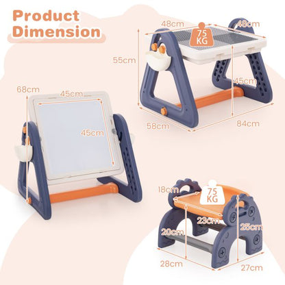 2-in-1 Kids Art Table & Easel with Rotatable & Removable Desktop