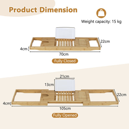 Bamboo Bathtub Caddy Tray with Adjustable Book Stand-Natural