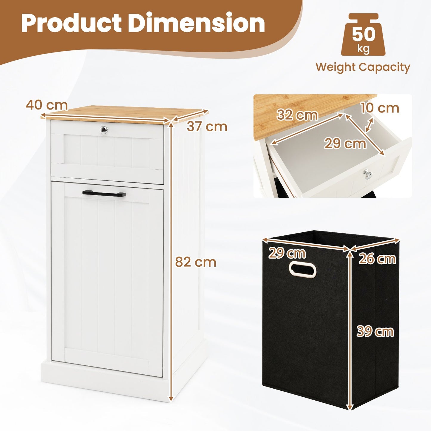 Laundry Cabinet with Basket Freestanding Tilt Out Laundry Hamper with Drawer-White