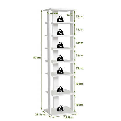 Wooden Vertical Shoe Rack with 7 Shelves-White