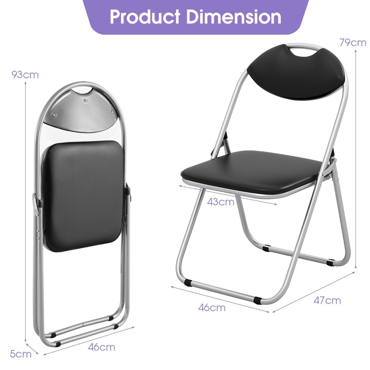 Set of 6 Folding Chair with Padded Seat and Stable U-shaped Frame for Office/Party/Conference/Dining Room